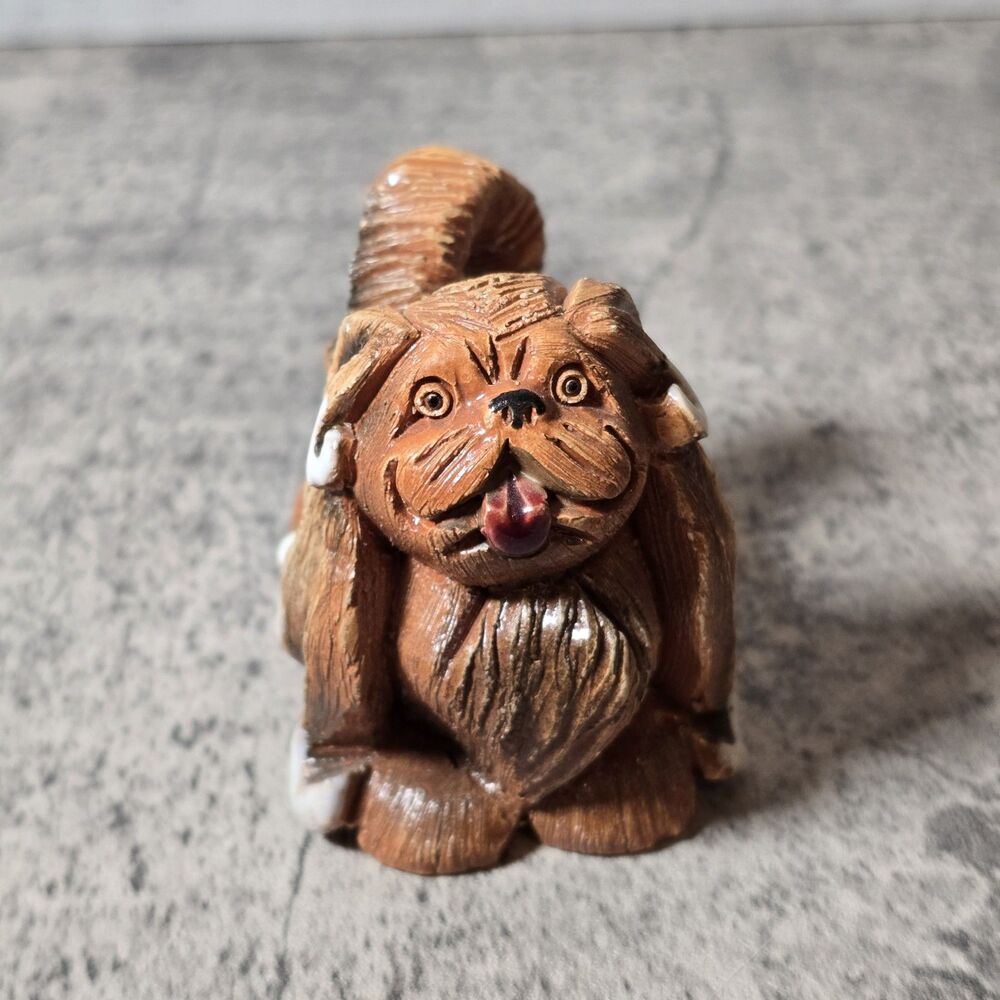 Vintage Retired Artesania Rinconada Pekingese Dog Figurine Red tongue Uruguay